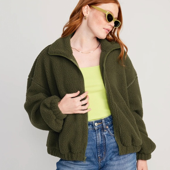 NWT OLD NAVY Oversized Full-Zip Sherpa Pullover Color: Conifer - Picture 4 of 5